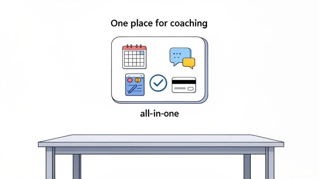 An all-in-one digital platform for coaching, featuring scheduling, communication, tasks, and payments.