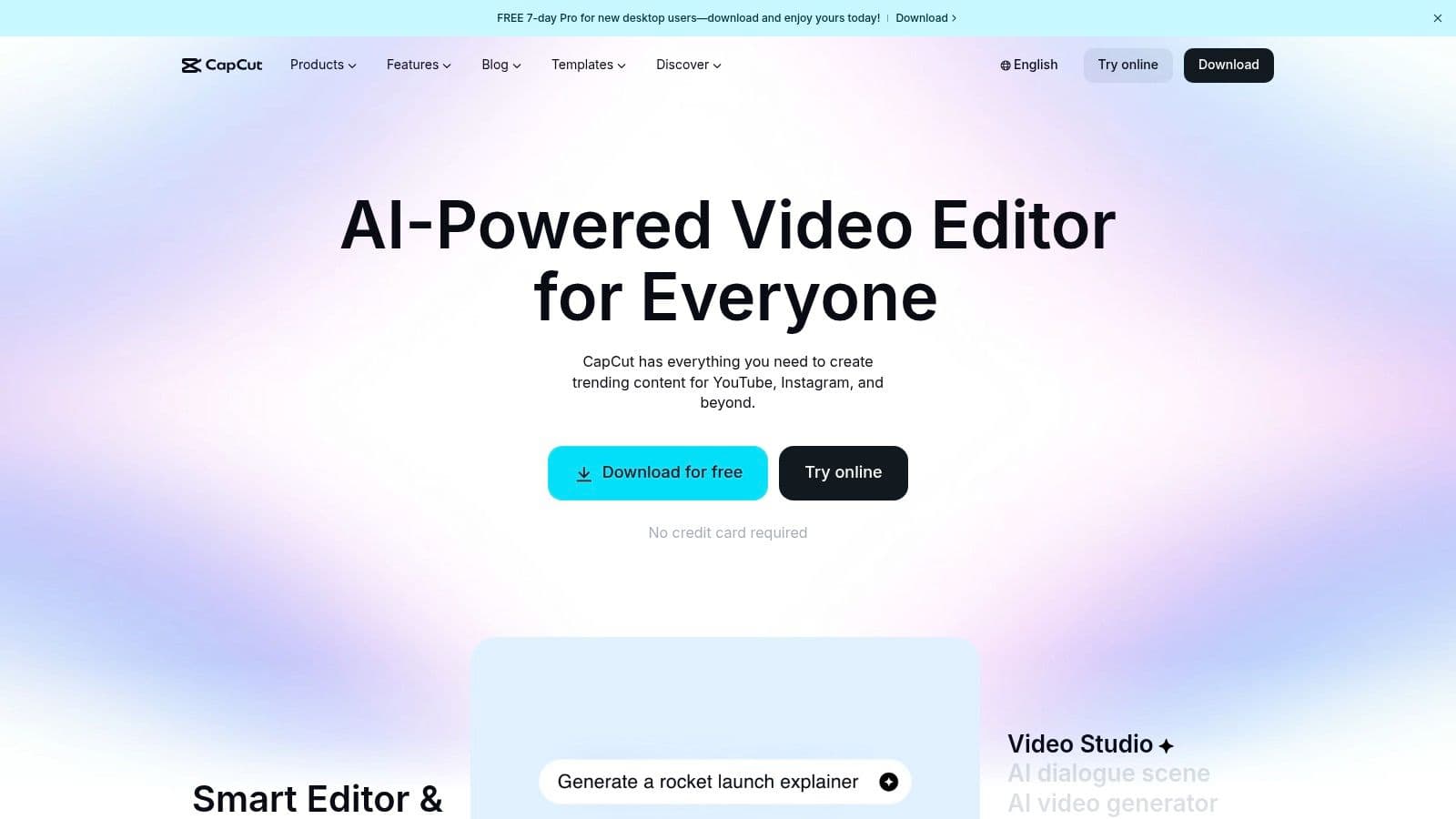A user edits a short-form video in the CapCut web interface, showing the timeline and effects panel.